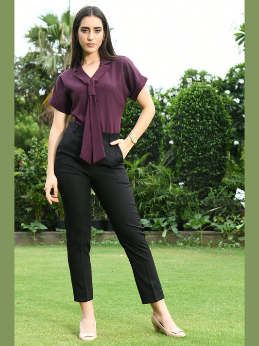 Exude Transcendence Blazer Top with Front Tie (Wine)