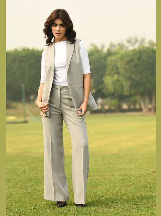 Exude Aspiration Sleeveless Blazer with Bootcut Trousers Grey Co-ord Sets
