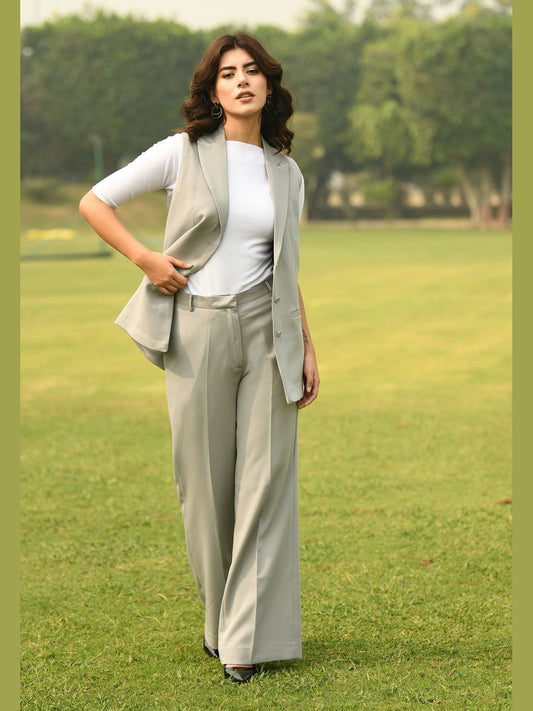 Exude Eminence Solid Bootcut Trousers Grey Trousers