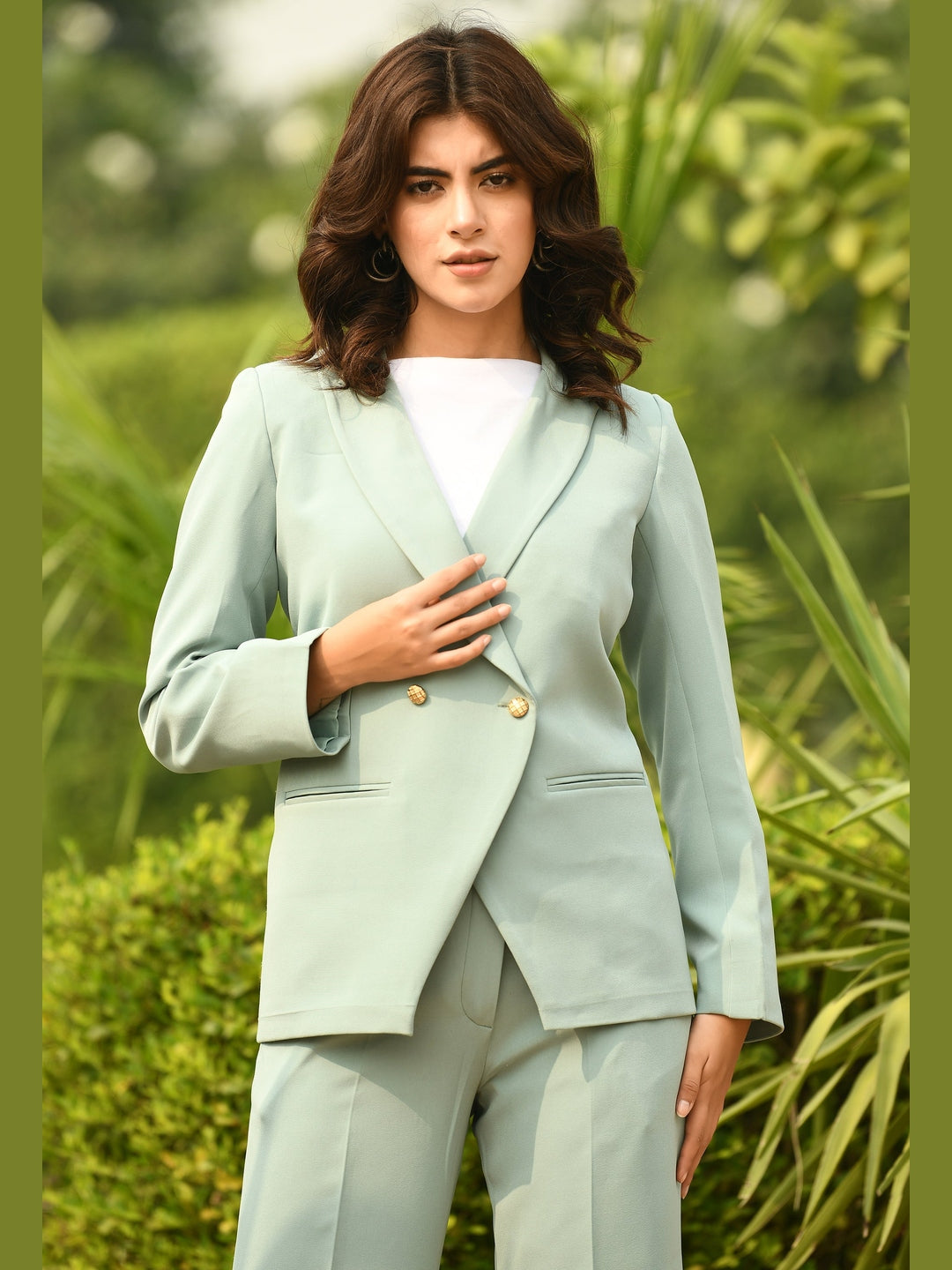Exude Dominance Solid Formal Blazer Cyan Blue Blazers