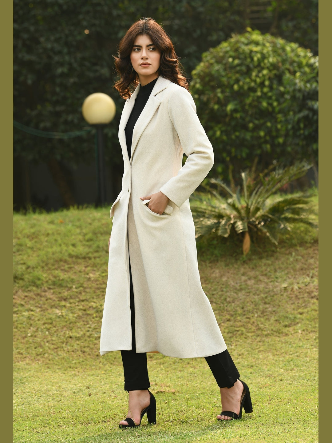 Exude Determination Wool-Blend Long Coat Off White Coat