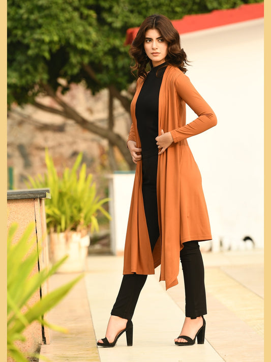 Exude Supreme Longline Shrug Tan Brown Shrugs