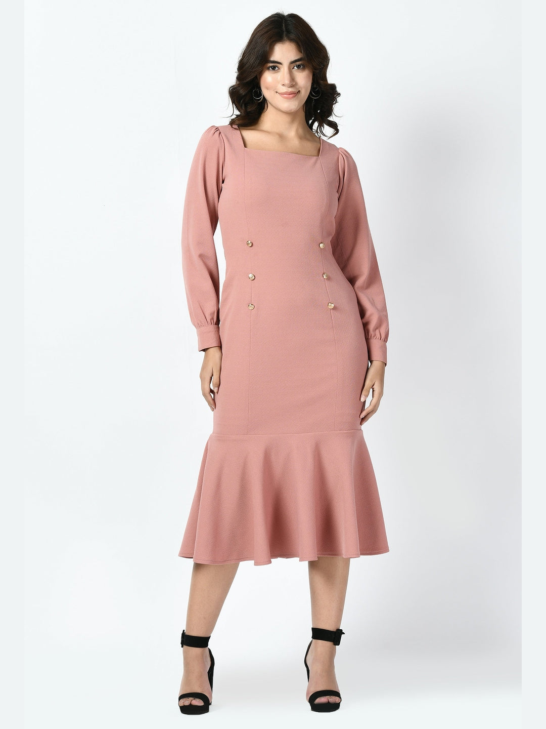 Exude Apogee Fishtail Midi Dress Cherry Pink Dresses