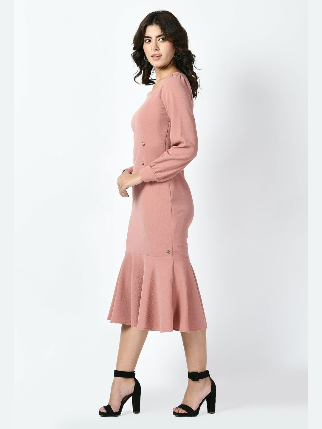 Exude Apogee Fishtail Midi Dress Cherry Pink Dresses