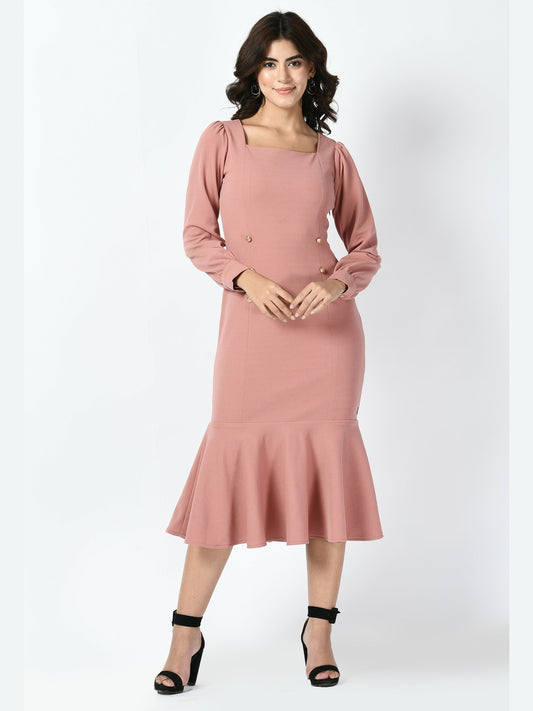 Exude Apogee Fishtail Midi Dress Cherry Pink Dresses