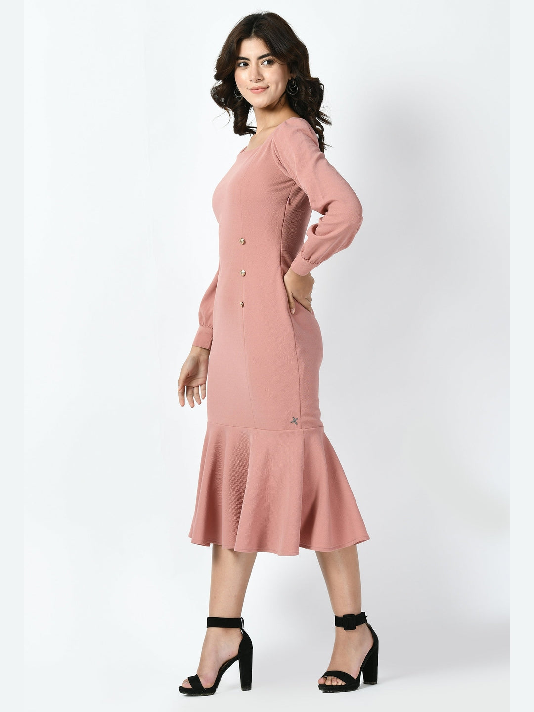 Exude Apogee Fishtail Midi Dress Cherry Pink Dresses