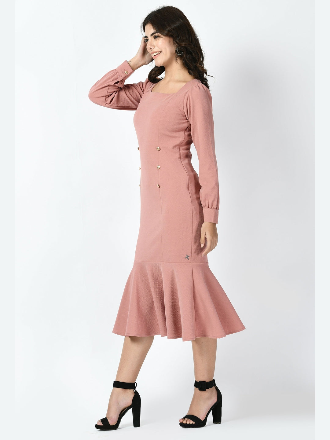 Exude Apogee Fishtail Midi Dress Cherry Pink Dresses
