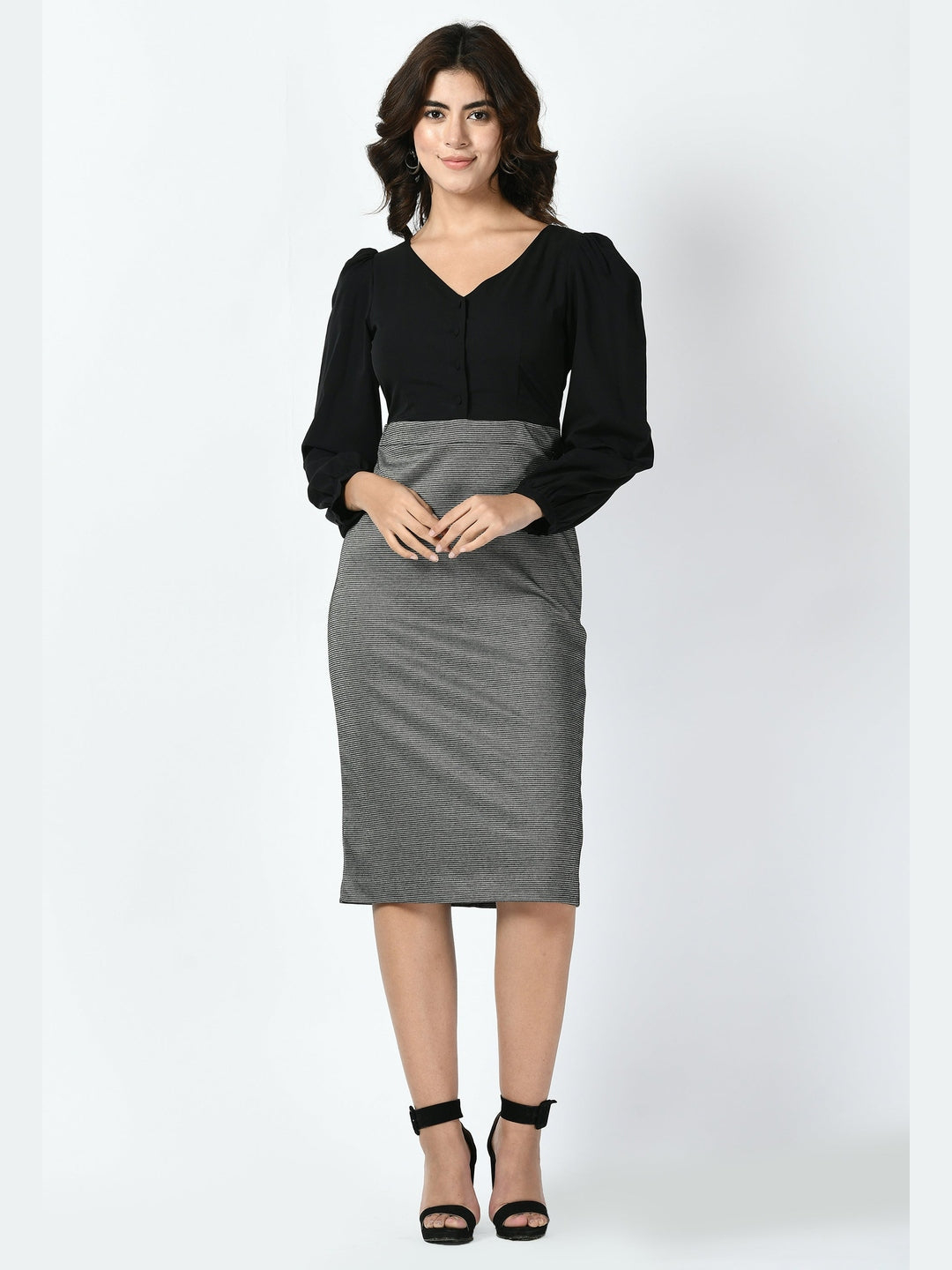 Exude Style Colour Blocked Sheath Dress Charcoal Black + Black Dresses