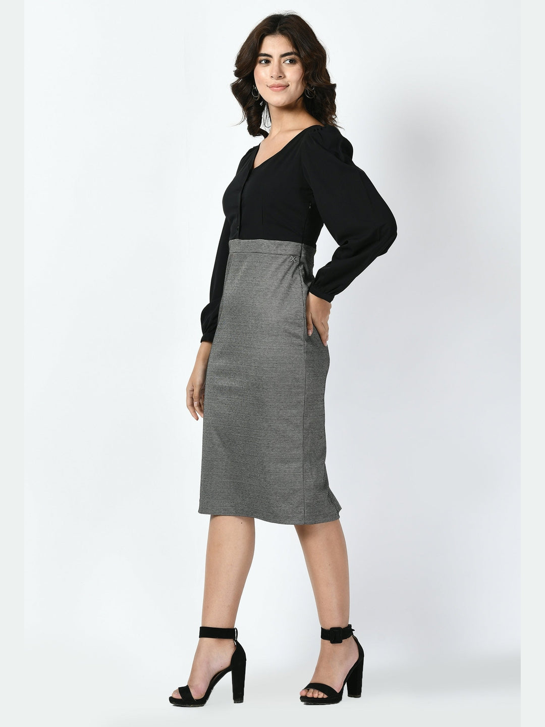 Exude Style Colour Blocked Sheath Dress Charcoal Black + Black Dresses