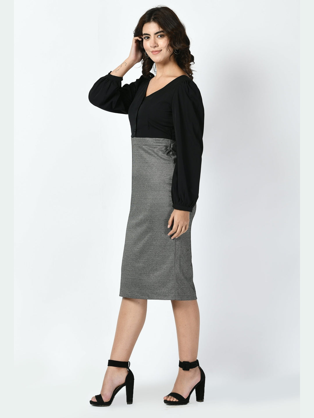 Exude Style Colour Blocked Sheath Dress Charcoal Black + Black Dresses