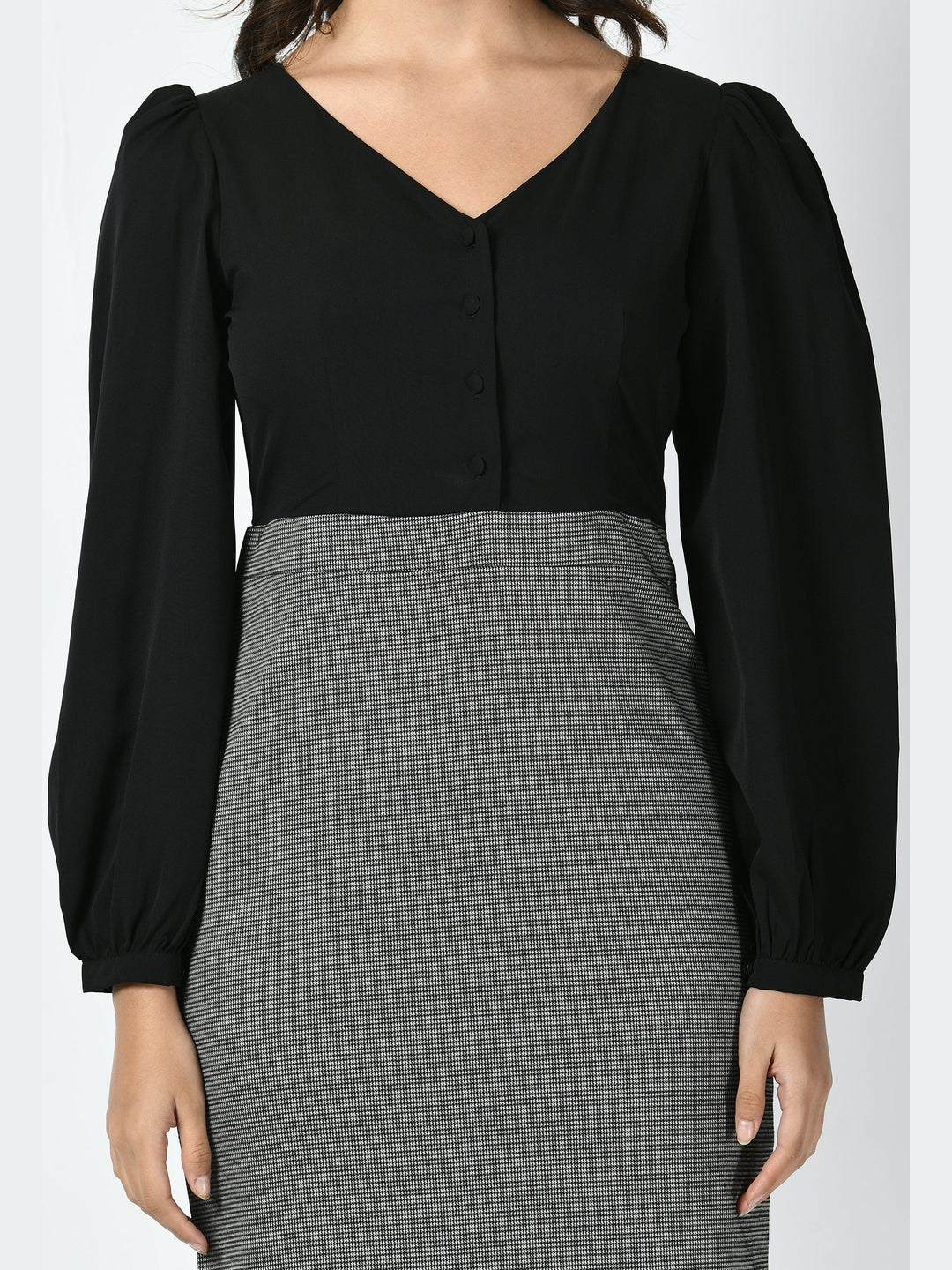 Exude Style Colour Blocked Sheath Dress Charcoal Black + Black Dresses