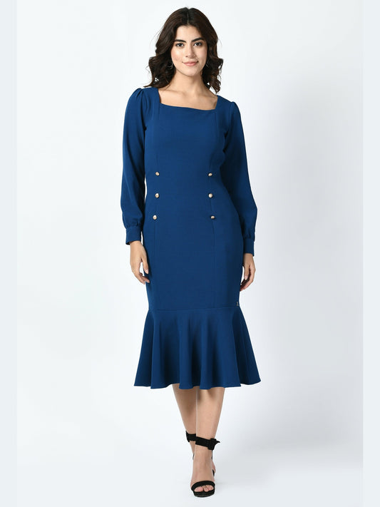 Exude Apogee Fishtail Midi Dress (Royal Blue)