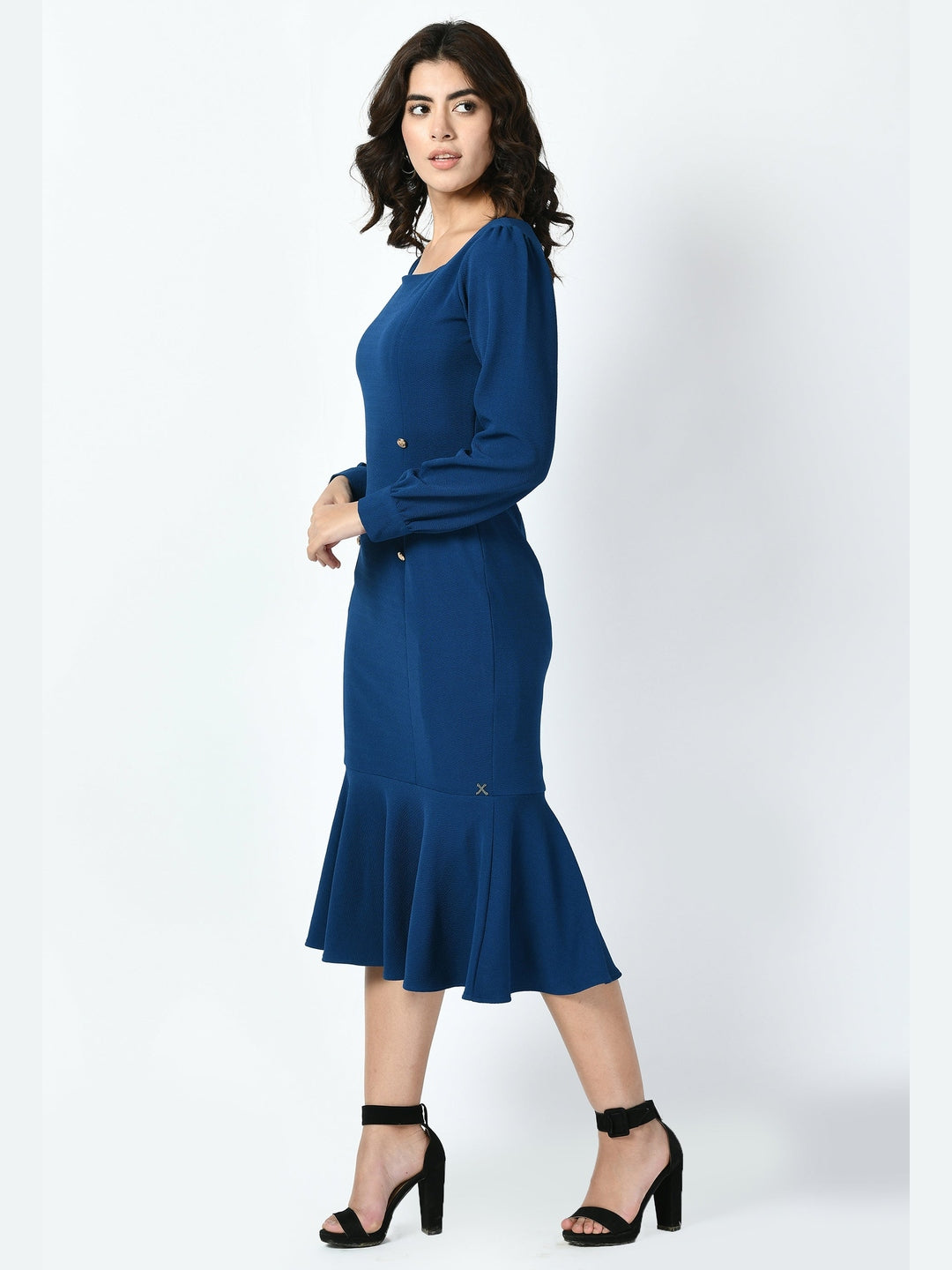 Exude Apogee Fishtail Midi Dress Royal Blue Dresses