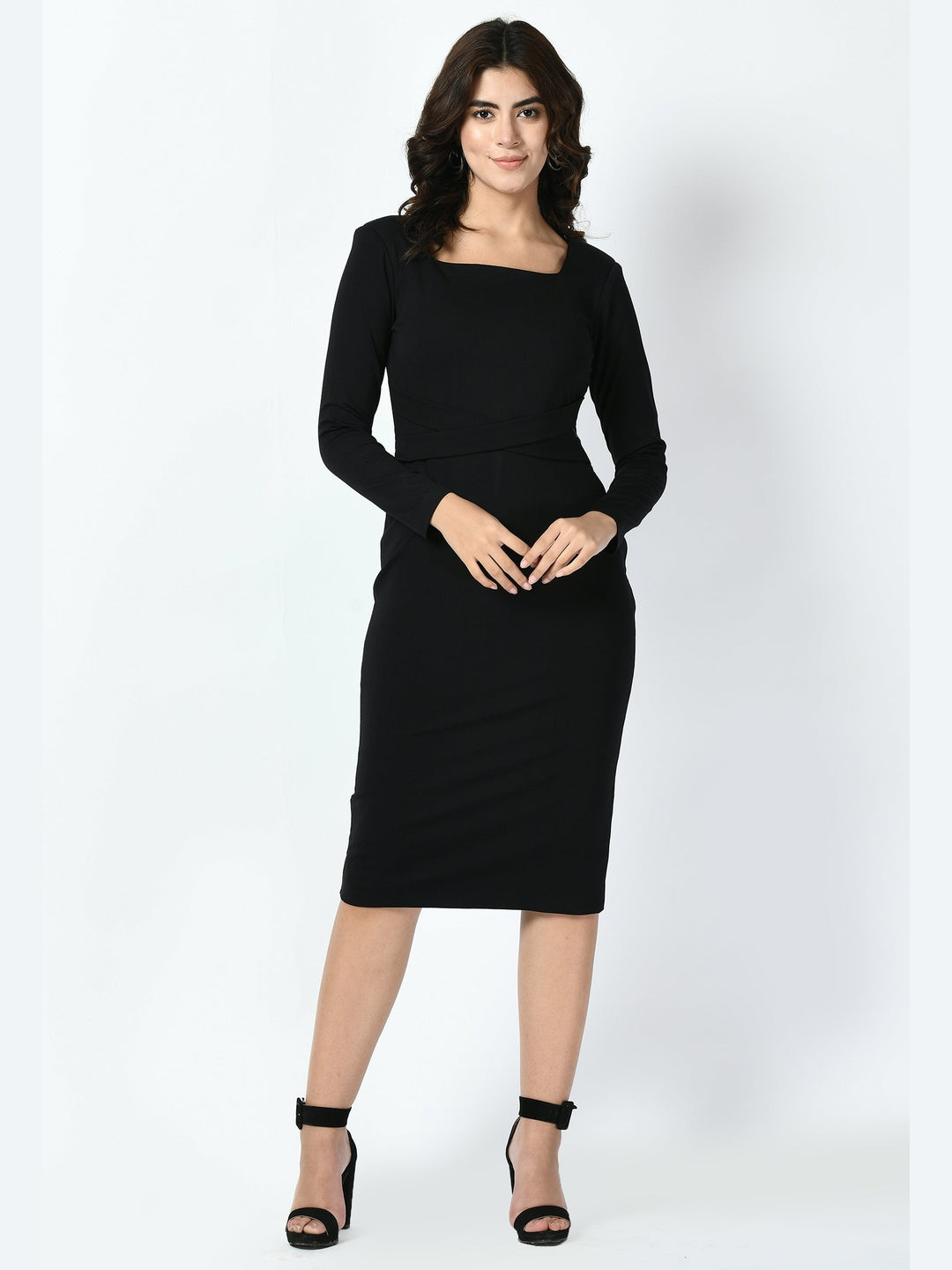 Exude Pinnacle Padded Shoulder Sheath Dress Black Dresses