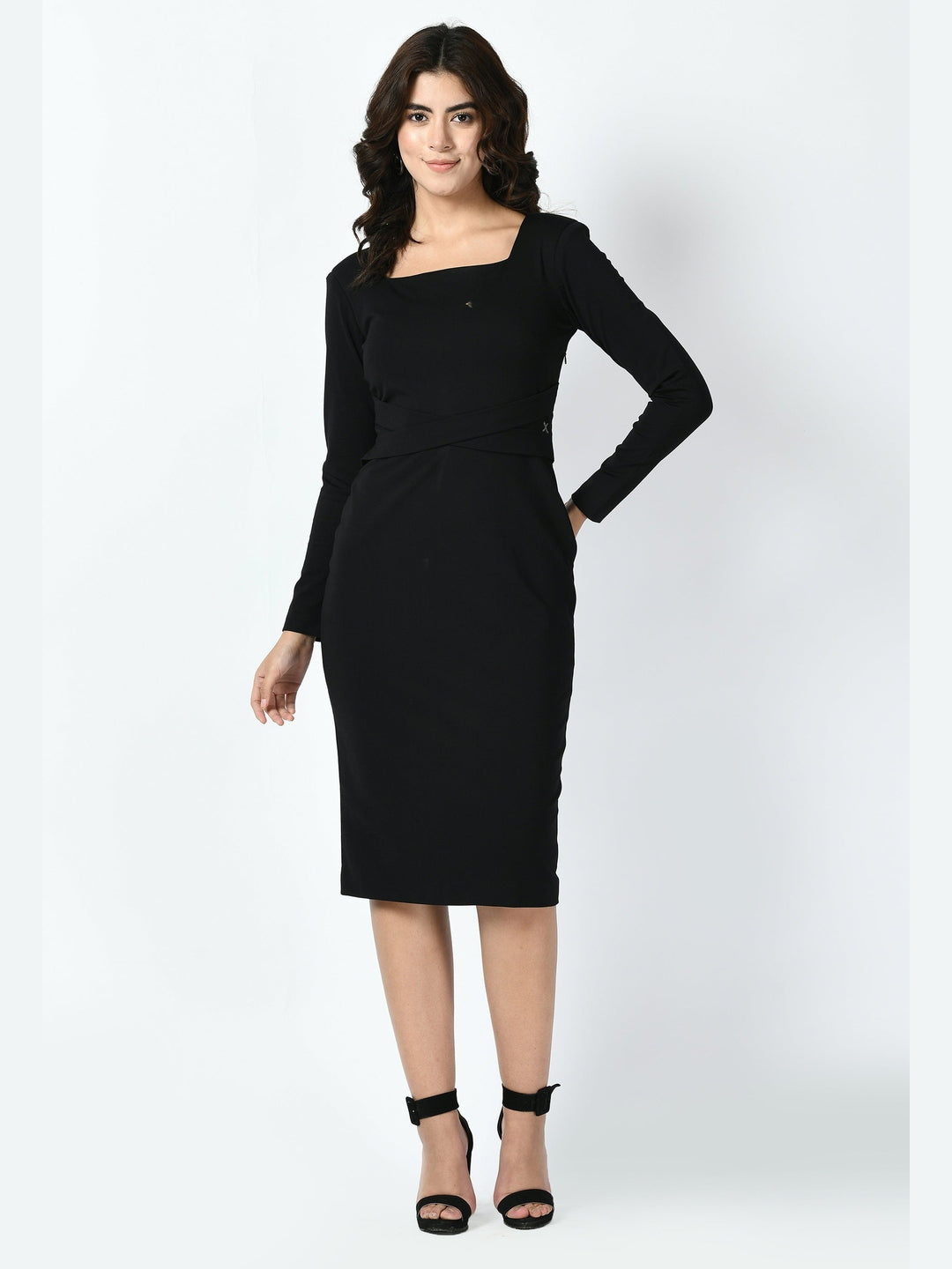 Exude Pinnacle Padded Shoulder Sheath Dress Black Dresses