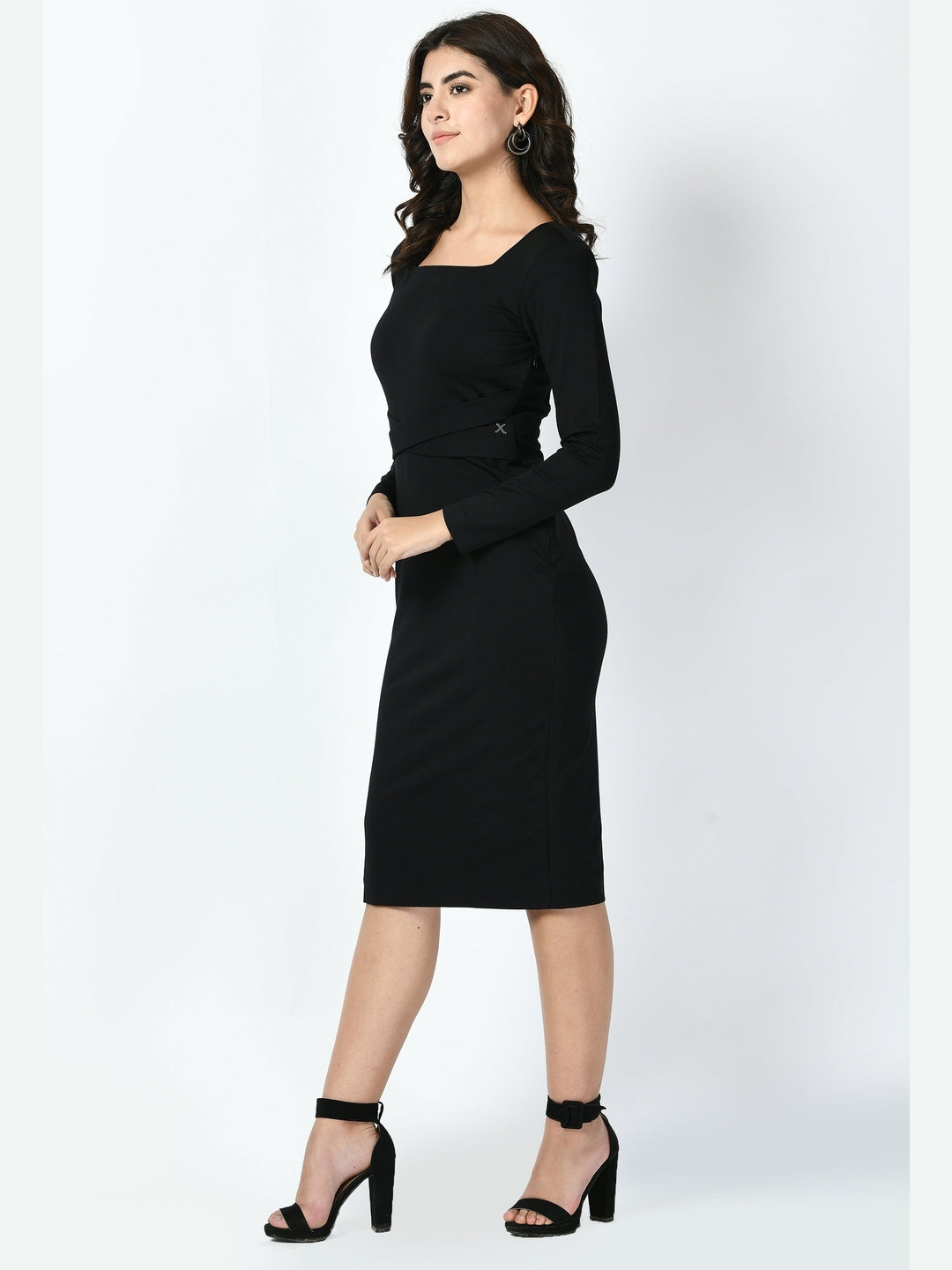 Exude Pinnacle Padded Shoulder Sheath Dress Black Dresses