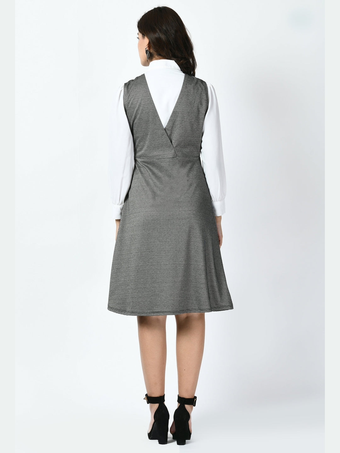 Exude Vertex Tie-up Pinafore Dress Charcoal Black Dresses