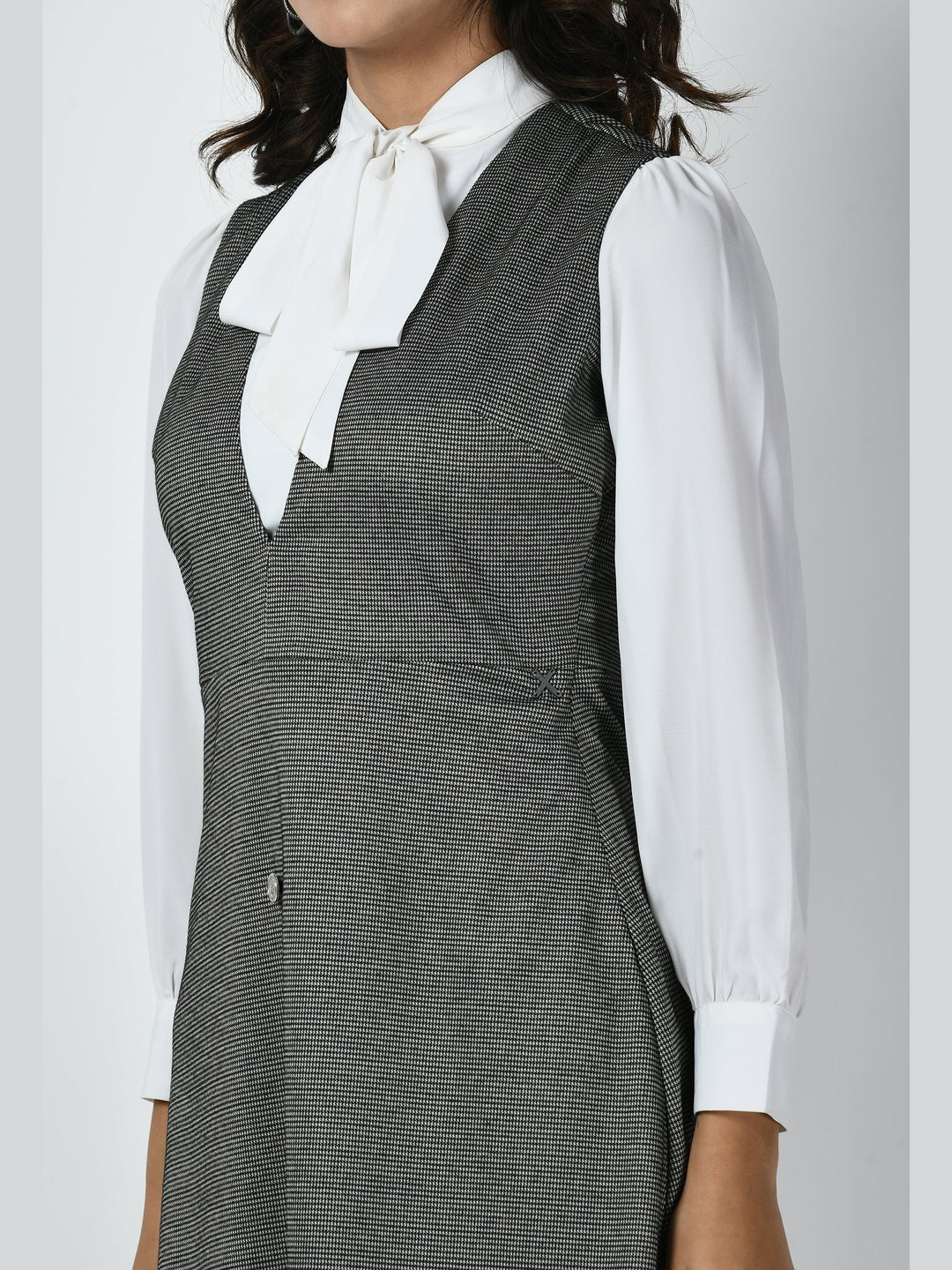 Exude Vertex Tie-up Pinafore Dress Charcoal Black Dresses