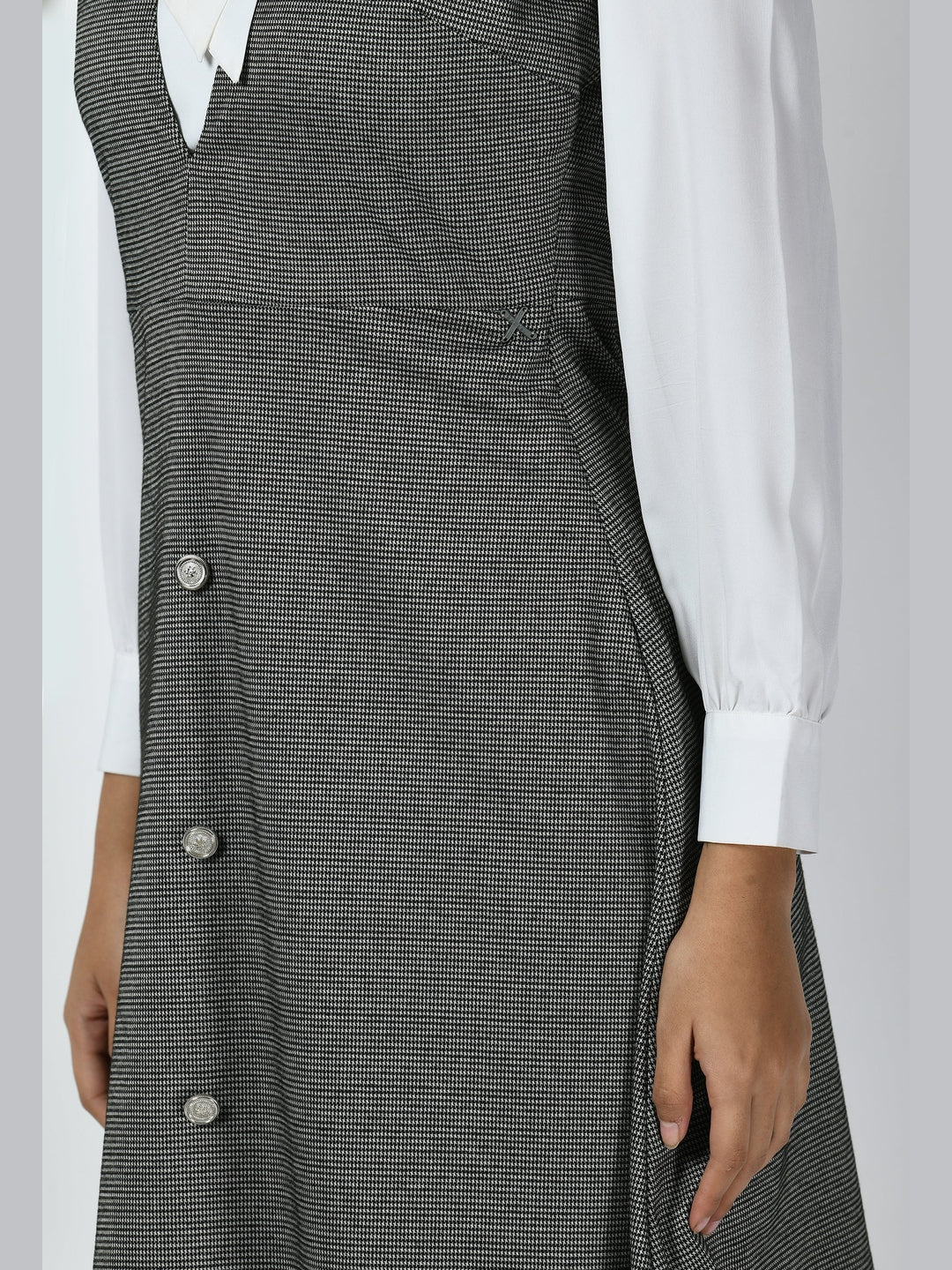 Exude Vertex Tie-up Pinafore Dress Charcoal Black Dresses