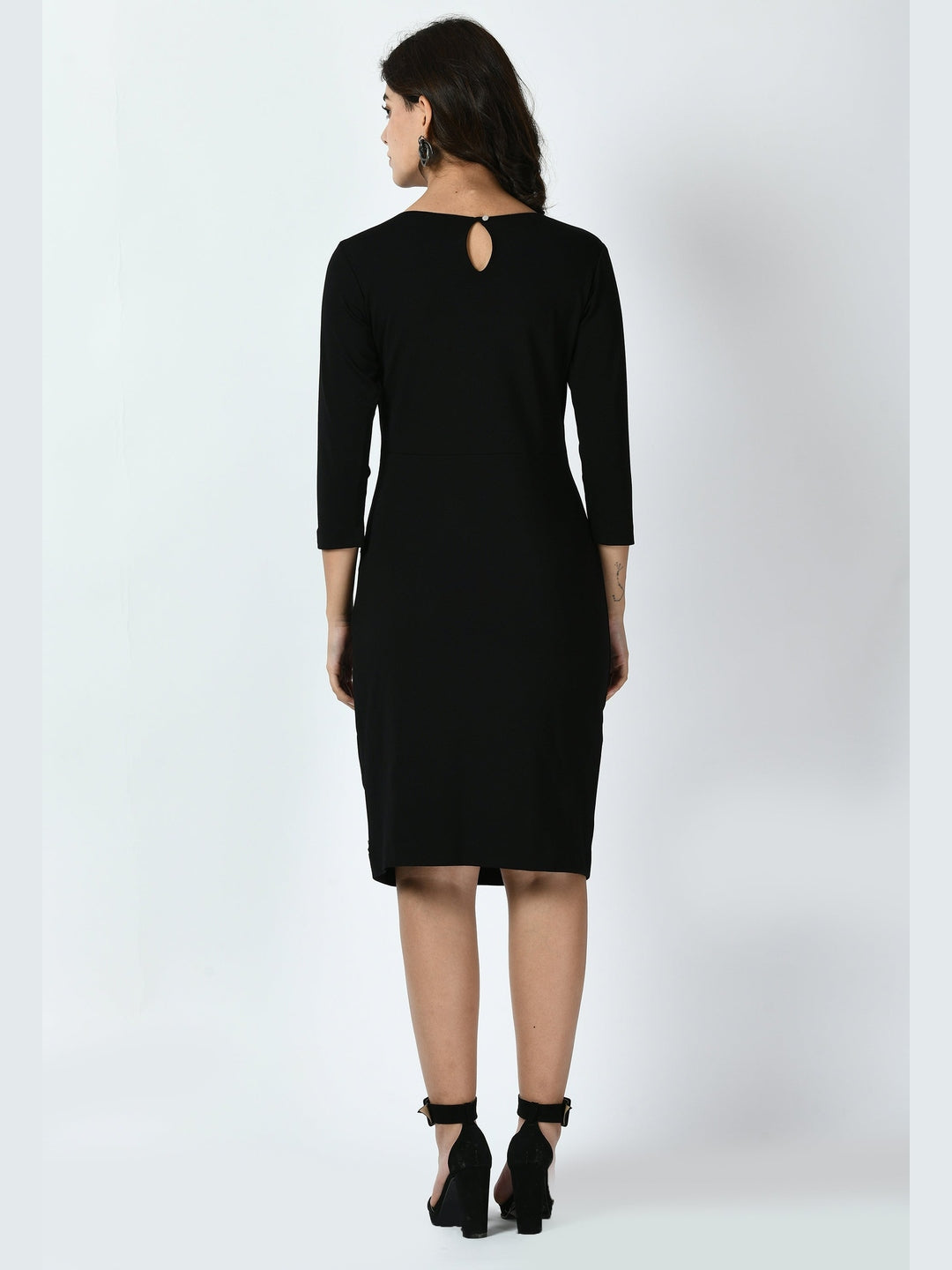 Exude Apex Side Pleat Sheath Dress Black Dresses