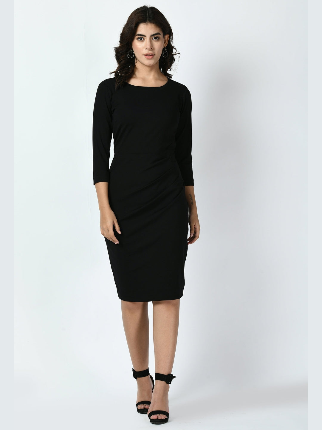 Exude Apex Side Pleat Sheath Dress Black Dresses