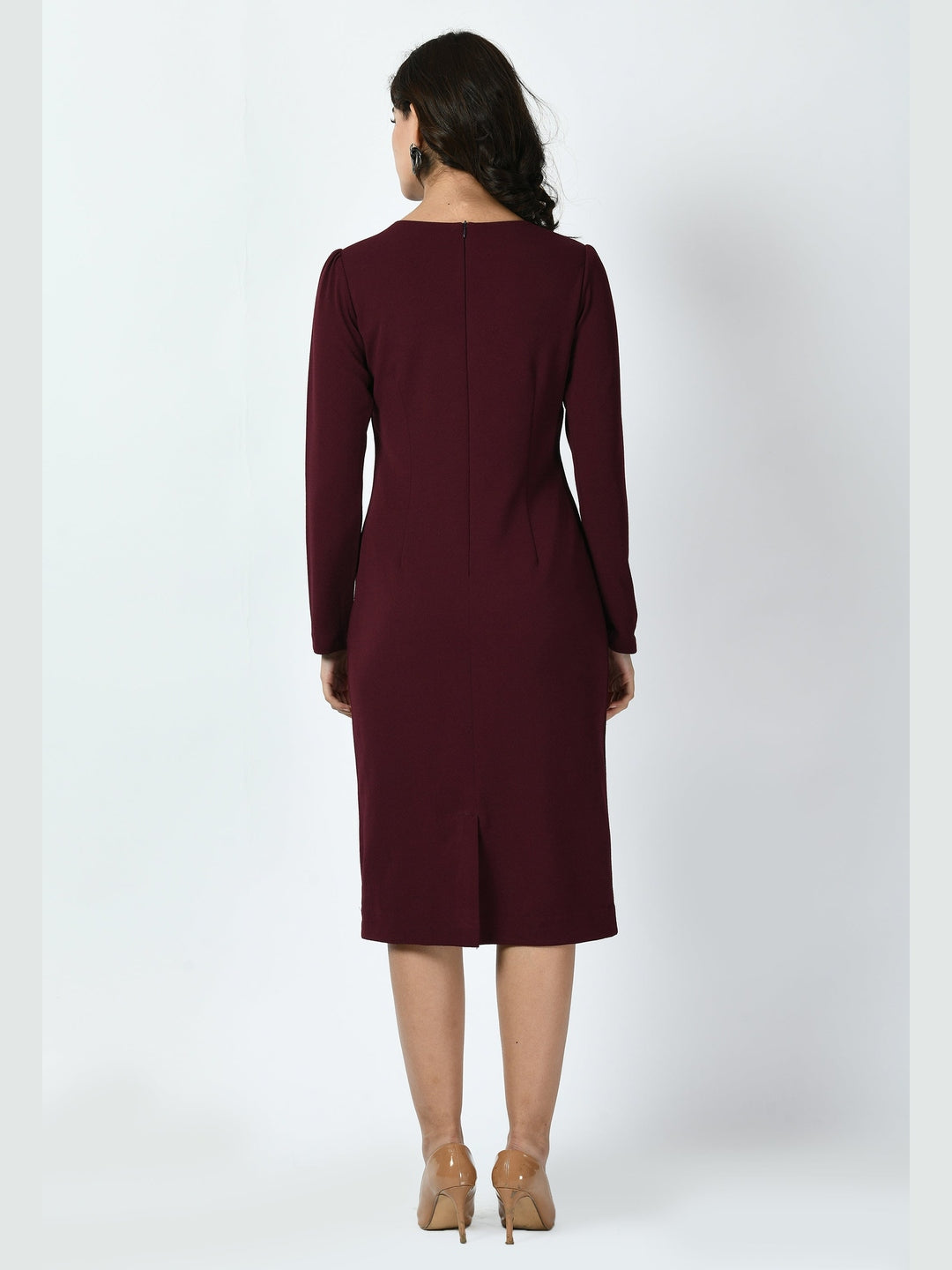 Exude Acme Button Down Midi Sheath Dress Wine Dresses