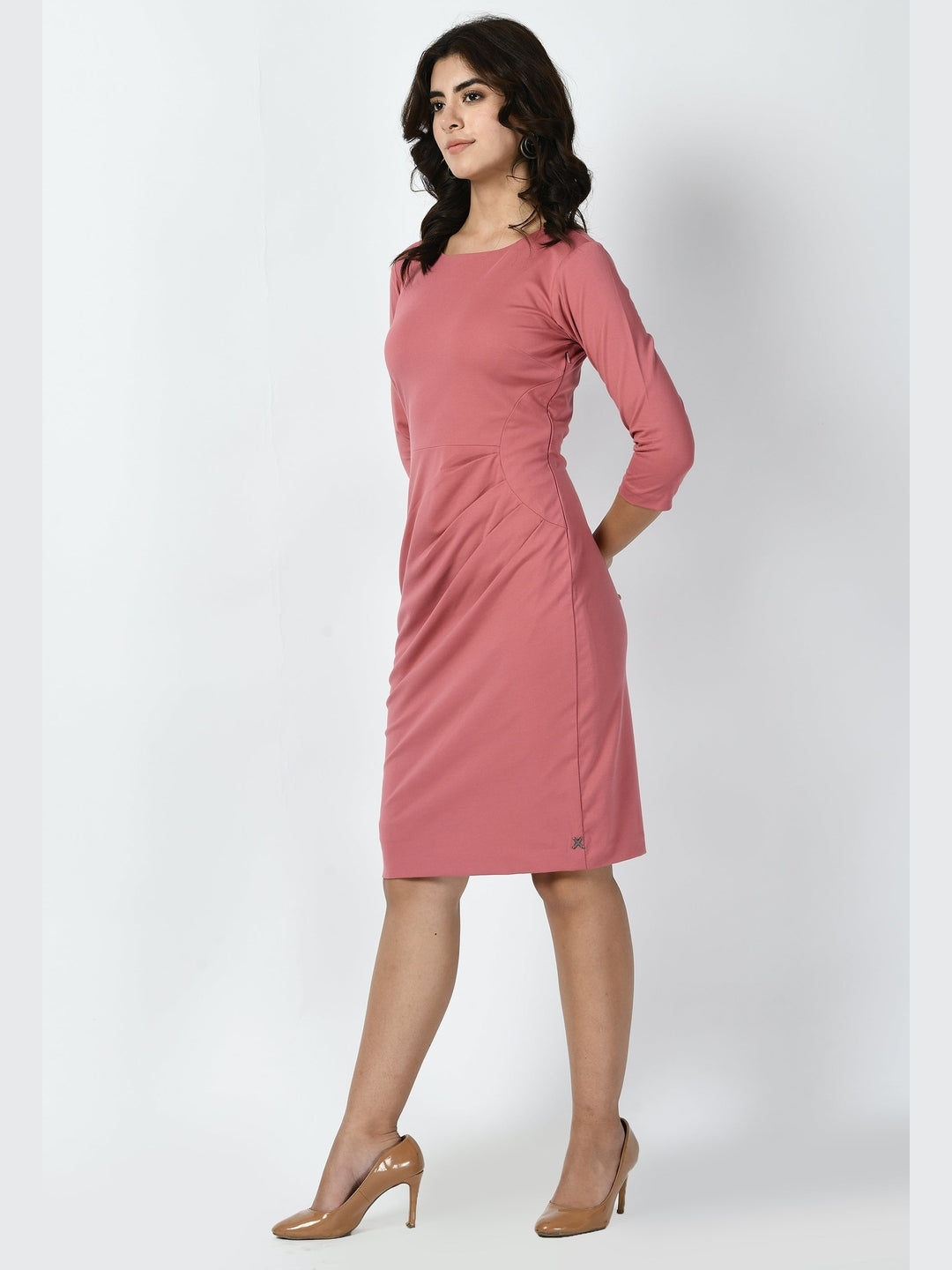 Exude Apex Side Pleat Sheath Dress Watermelon Pink Dresses