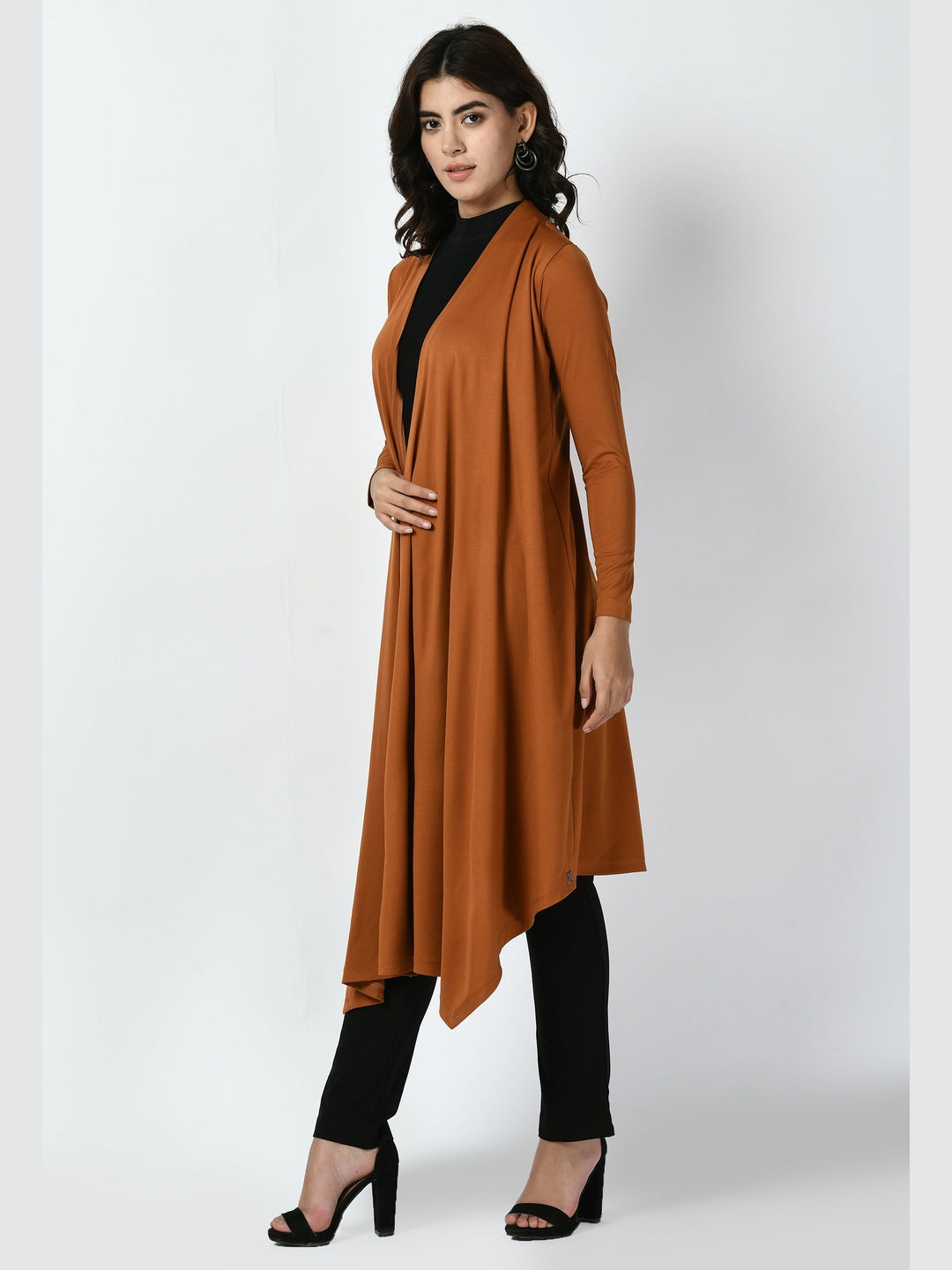 Exude Supreme Longline Shrug Tan Brown Shrugs