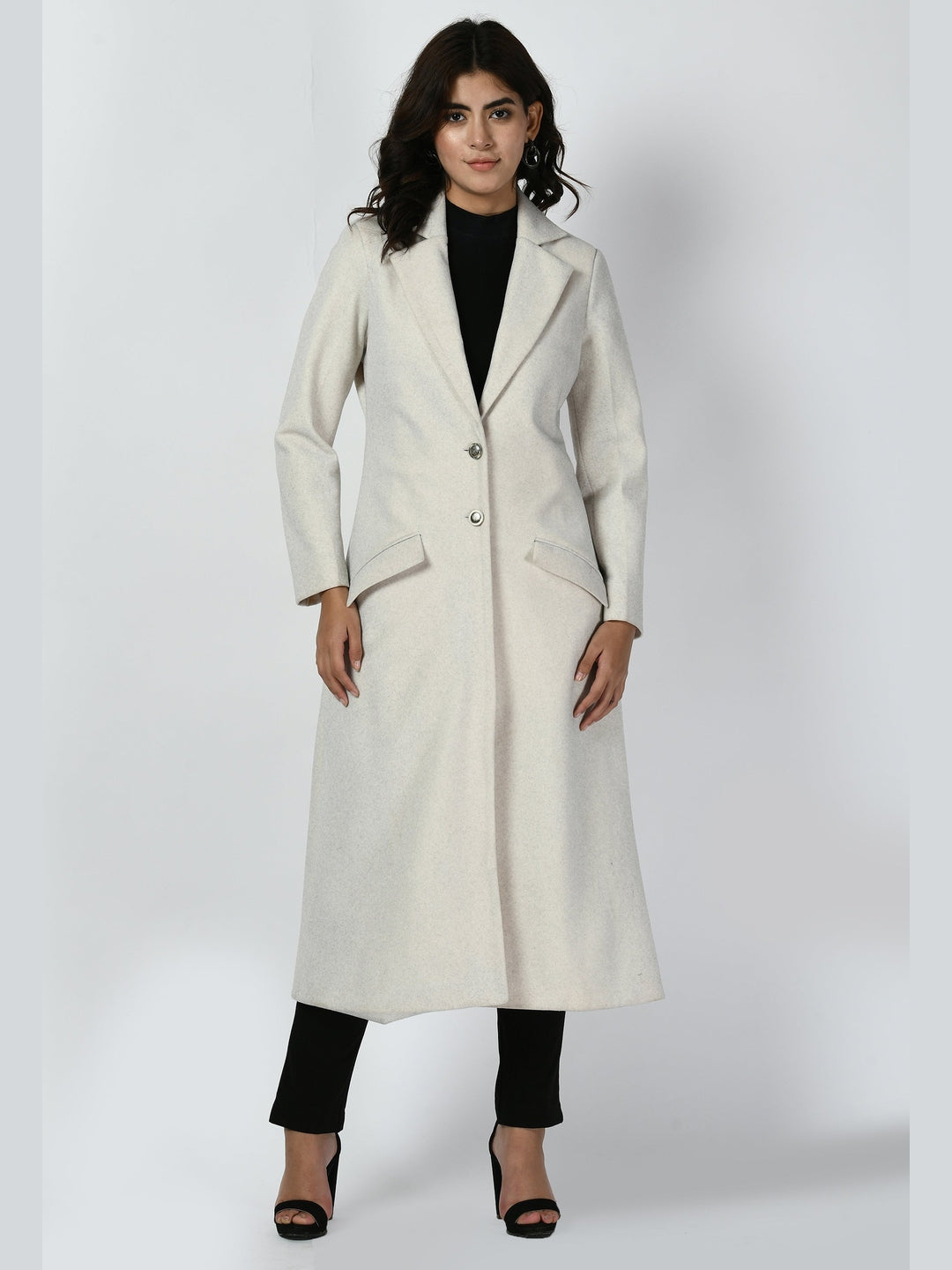 Exude Determination Wool-Blend Long Coat Off White Coat