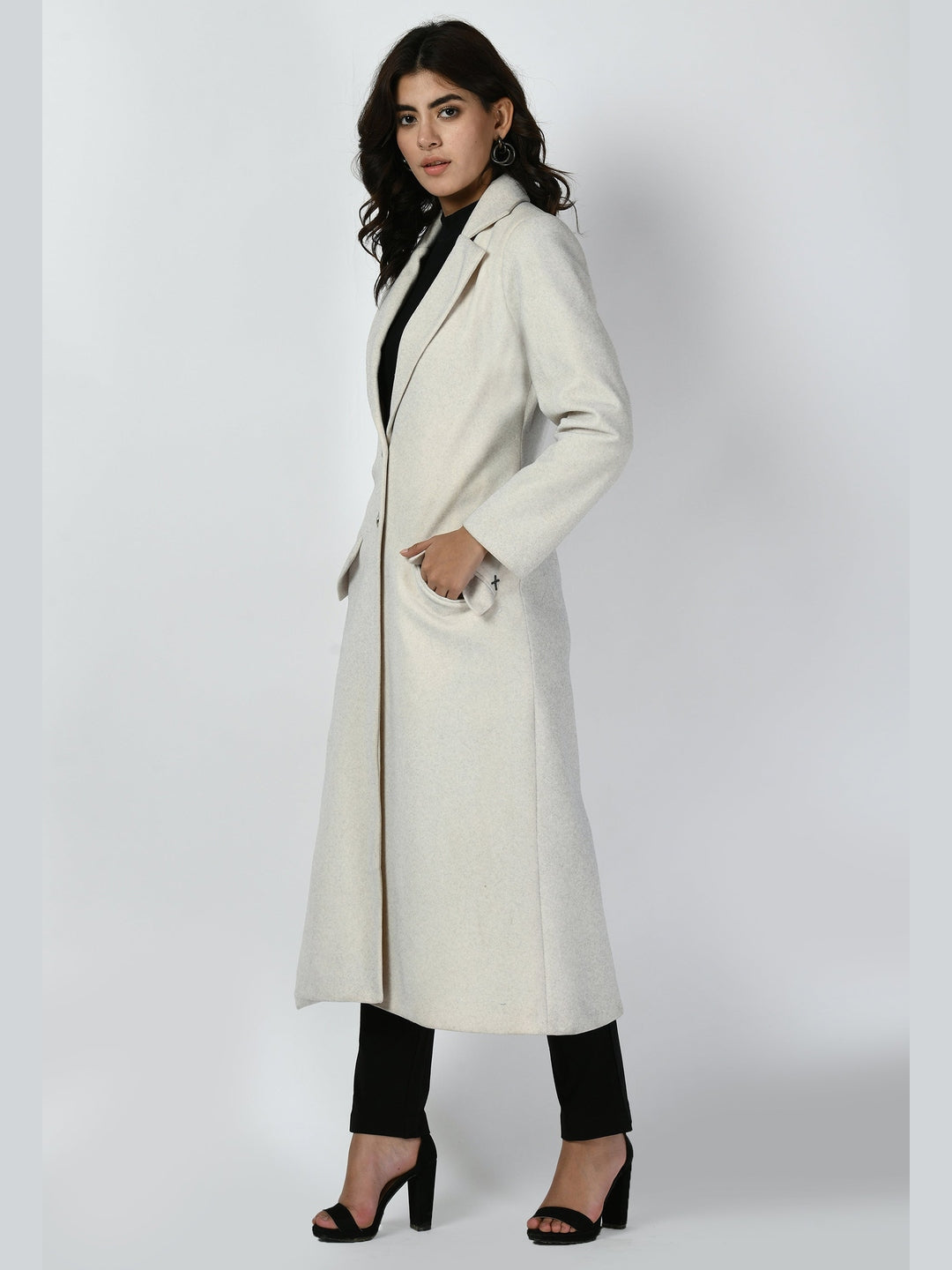 Exude Determination Wool-Blend Long Coat Off White Coat