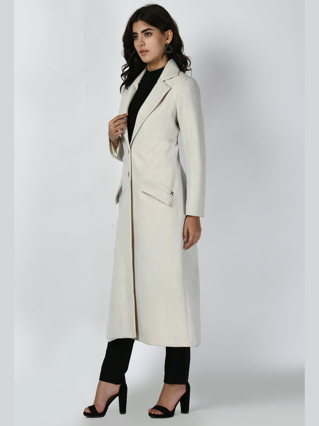 Exude Determination Wool-Blend Long Coat Off White Coat