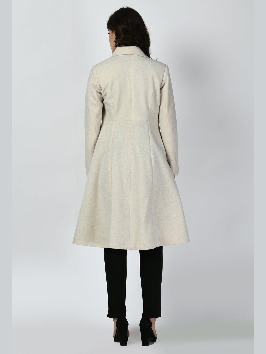 Exude Ferocity Wool-Blend A-line Long Coat Off White Coat
