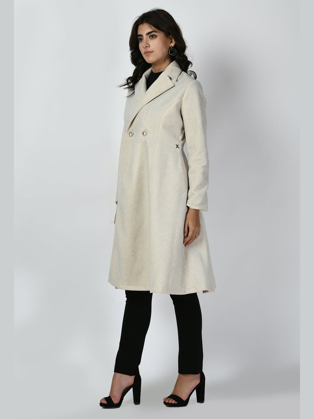 Exude Ferocity Wool-Blend A-line Long Coat Off White Coat