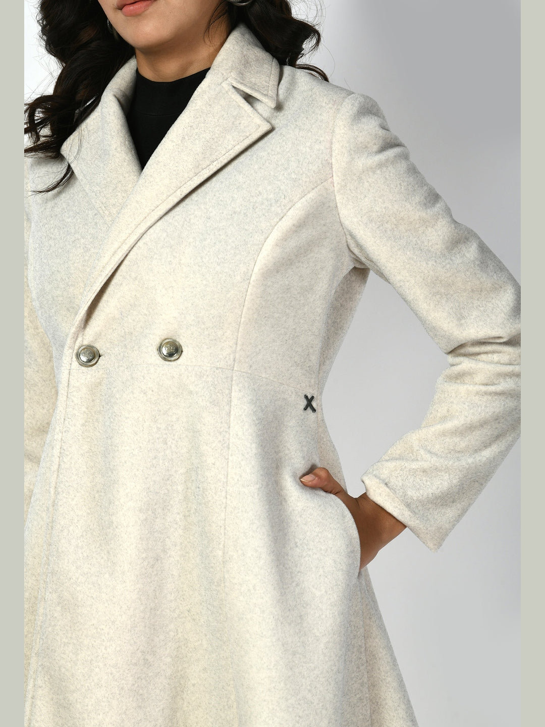 Exude Ferocity Wool-Blend A-line Long Coat Off White Coat