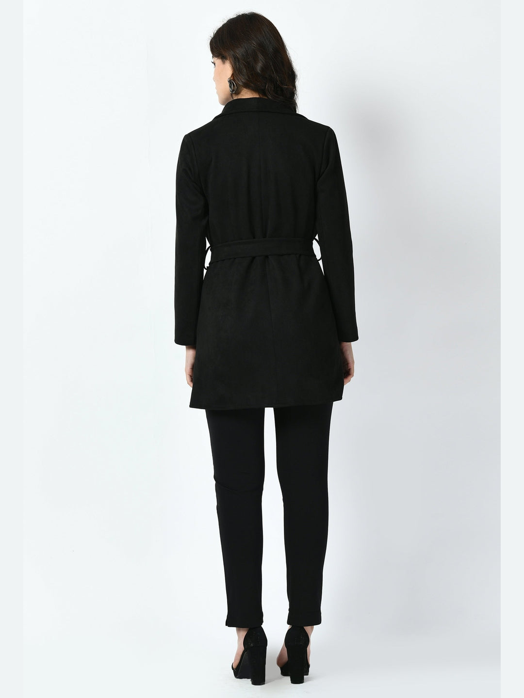 Exude Spark Suede Leather Medium Wrap Coat Black Coat