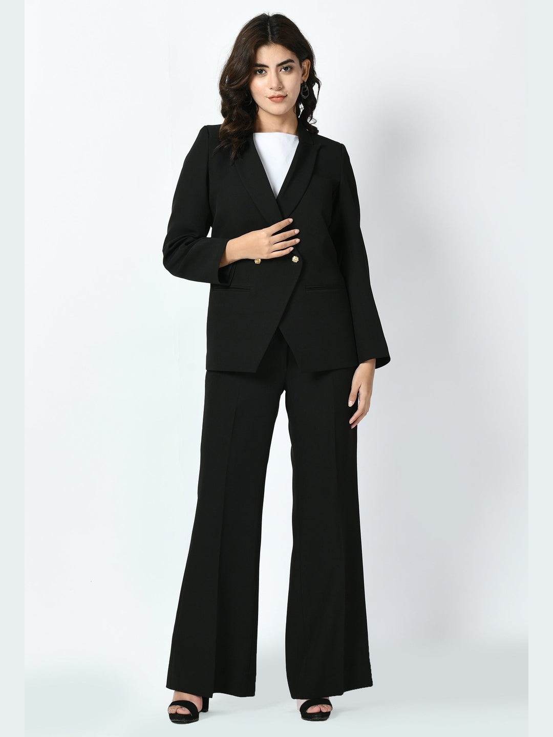 Exude Vitality Formal Blazer with Bootcut Trousers Black Co-ord Sets