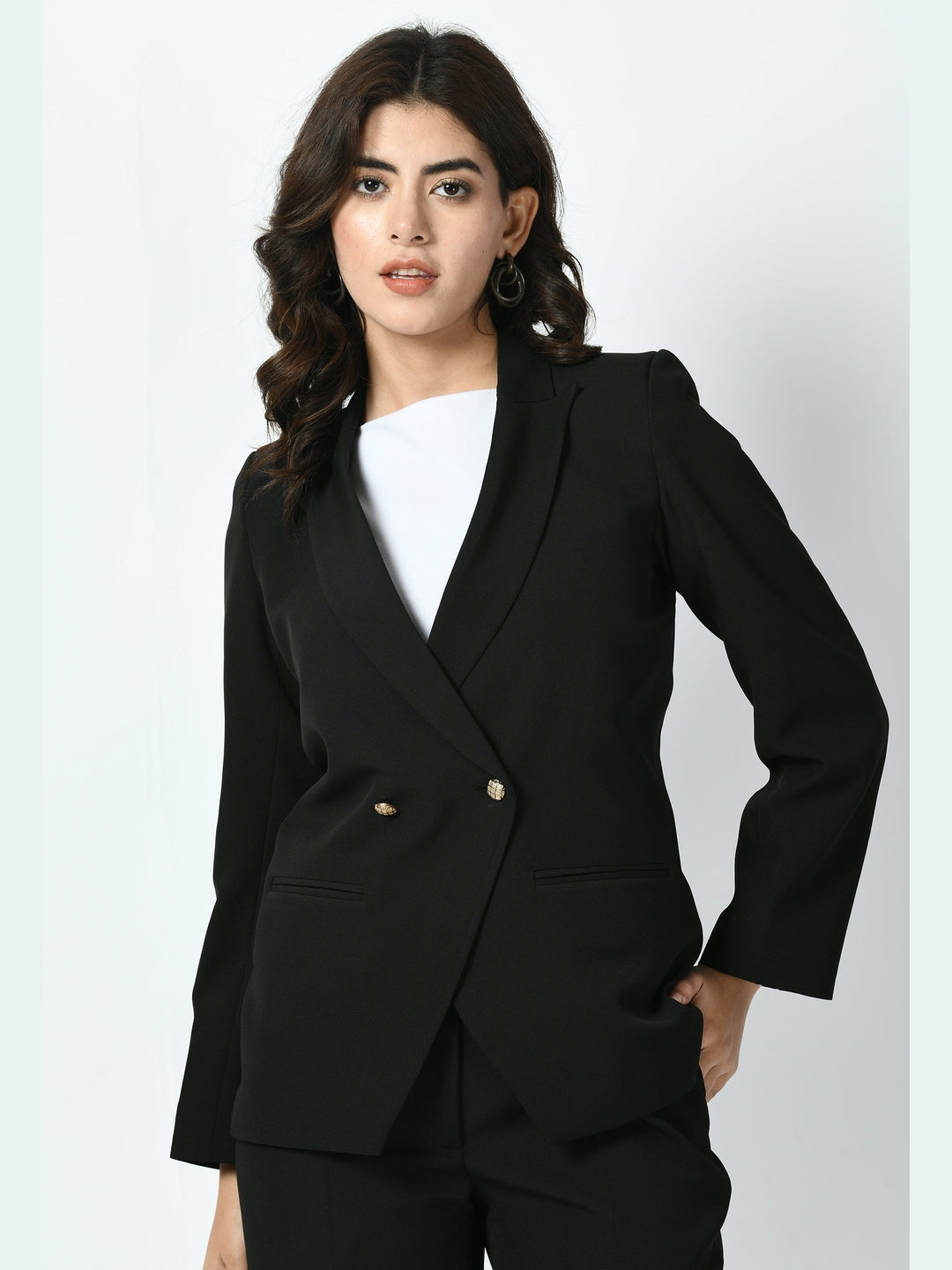 Exude Vitality Formal Blazer with Bootcut Trousers Black Co-ord Sets