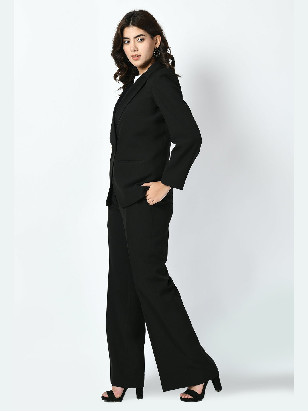 Exude Vitality Formal Blazer with Bootcut Trousers Black Co-ord Sets