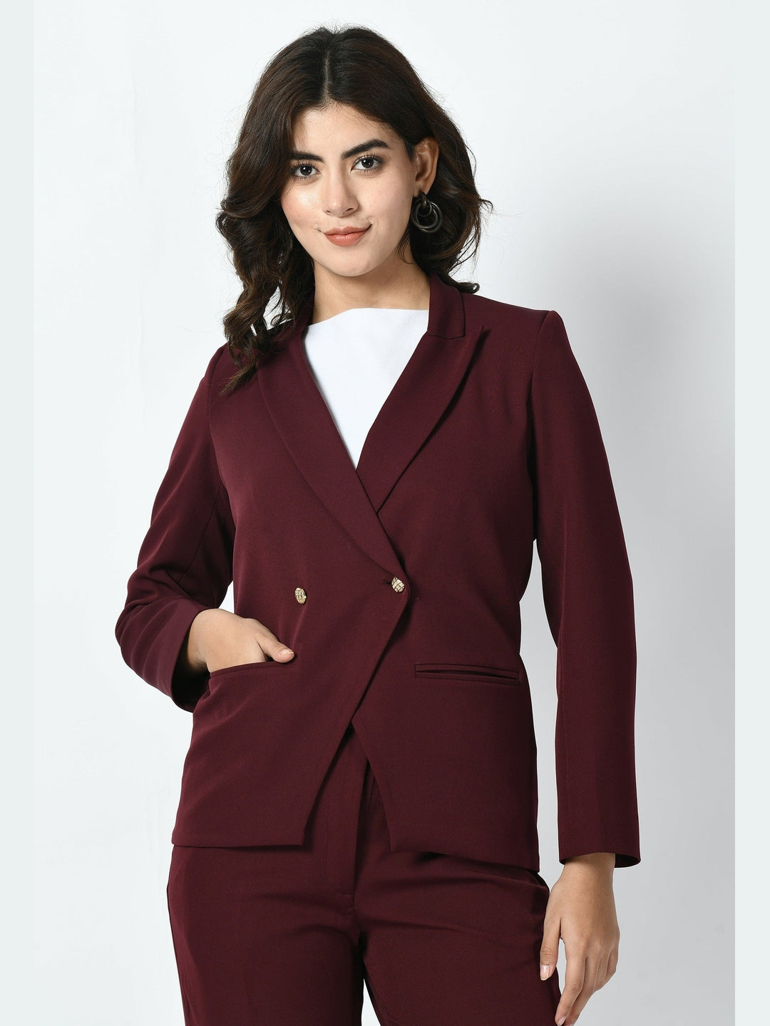 Exude Vitality Formal Blazer with Bootcut Trousers Wine Co-ord Sets