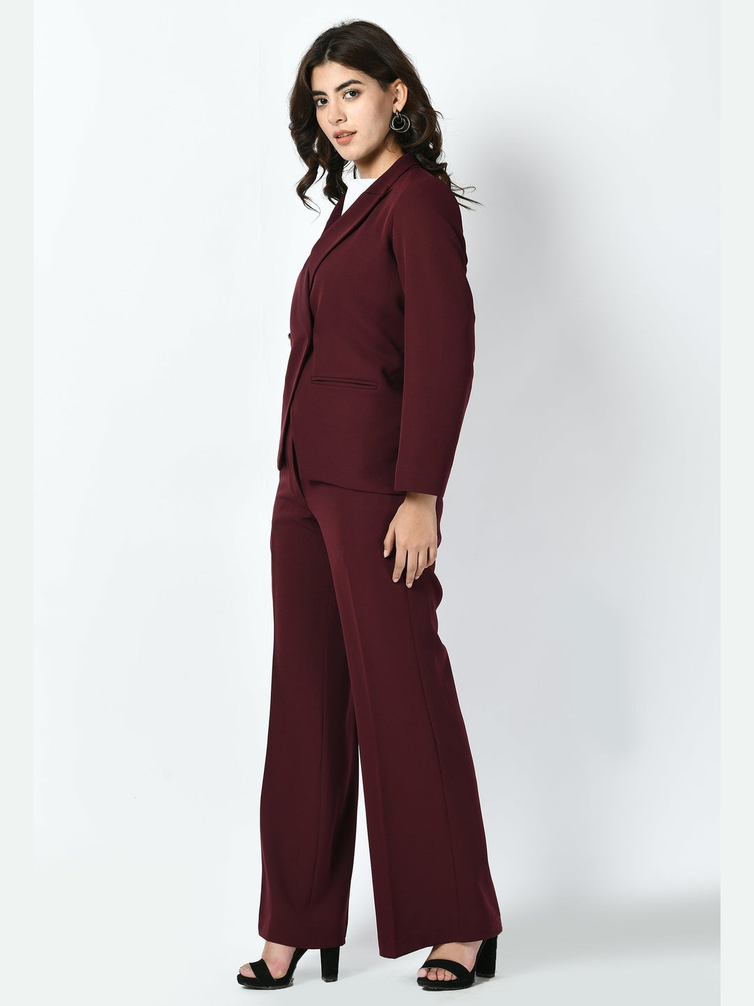 Exude Dominance Solid Formal Blazer Wine Blazers