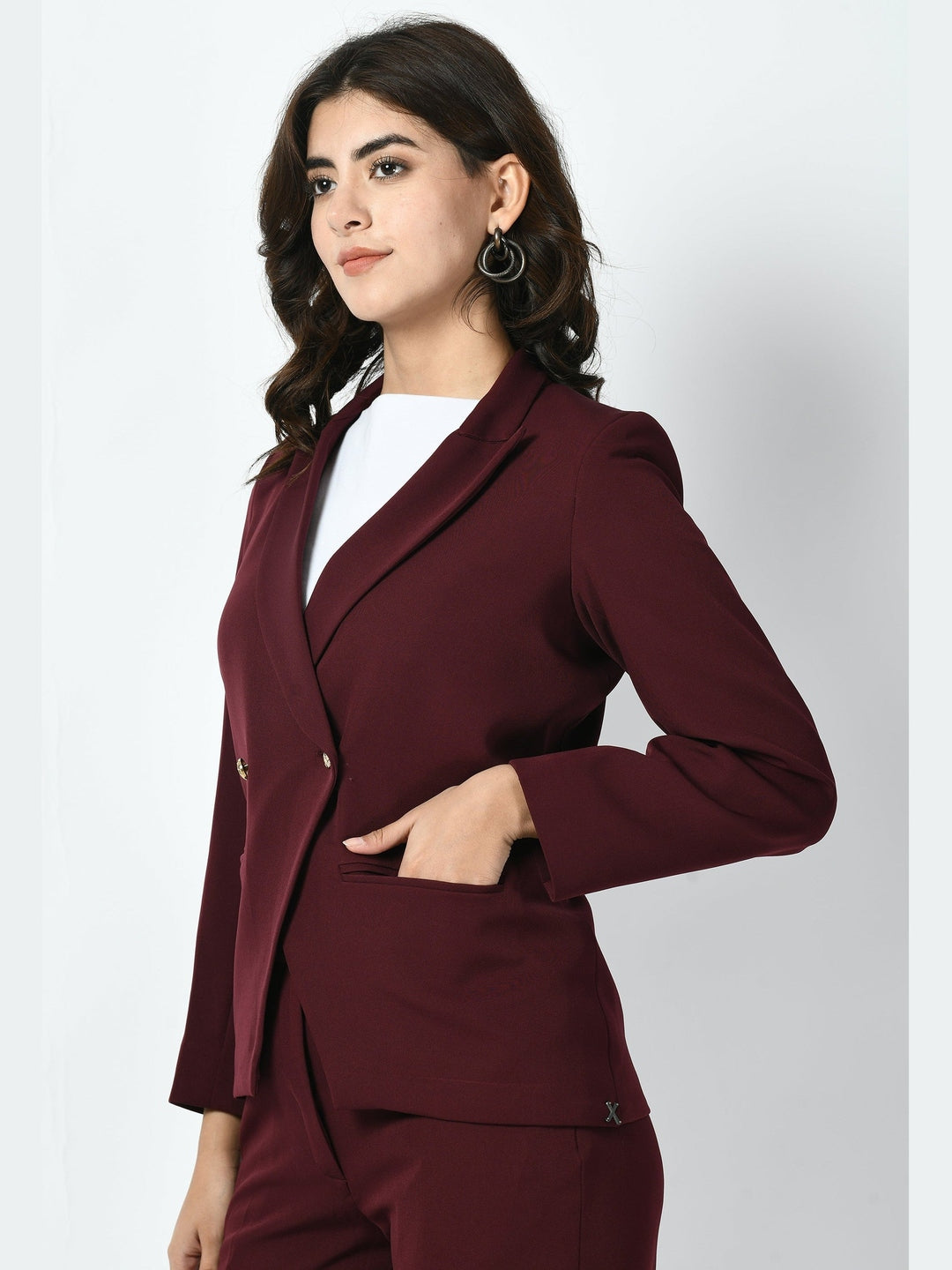 Exude Vitality Formal Blazer with Bootcut Trousers Wine Co-ord Sets