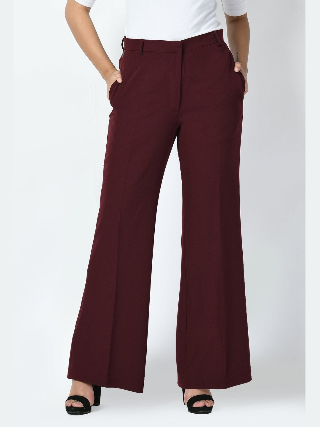 Exude Vitality Formal Blazer with Bootcut Trousers Wine Co-ord Sets