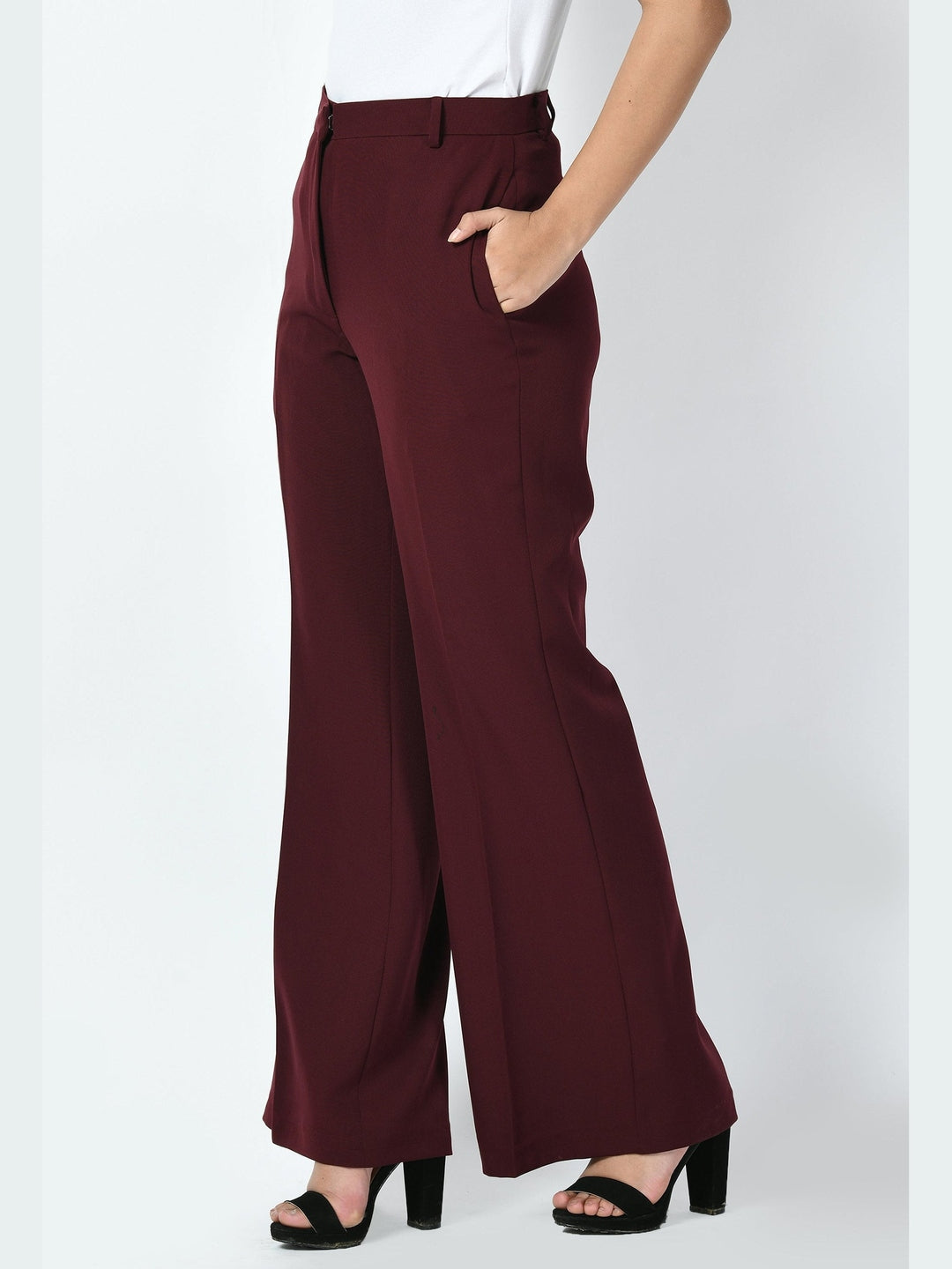 Exude Vitality Formal Blazer with Bootcut Trousers Wine Co-ord Sets