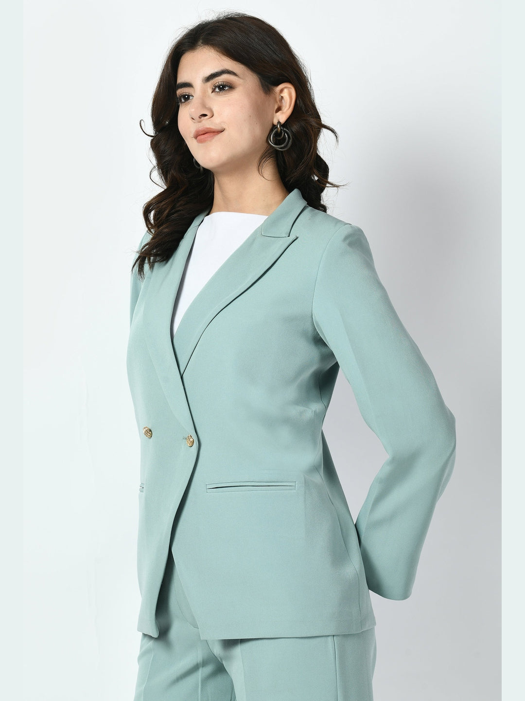 Exude Vitality Formal Blazer with Bootcut Trousers Cyan Blue Co-ord Sets