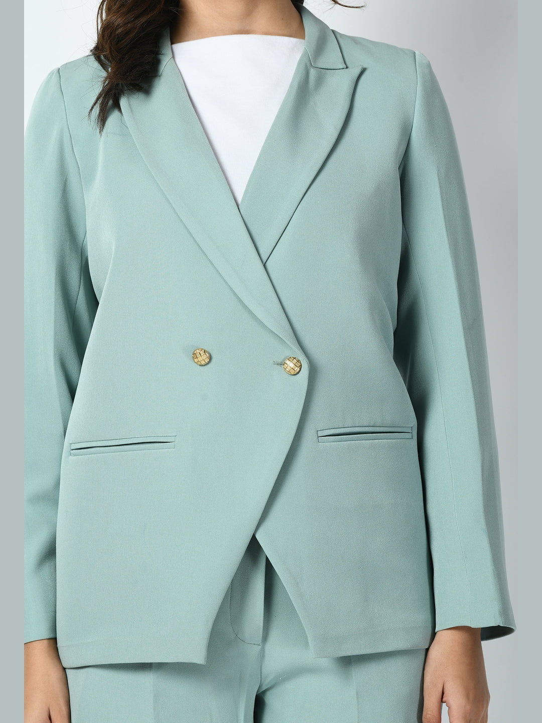 Exude Dominance Solid Formal Blazer Cyan Blue Blazers
