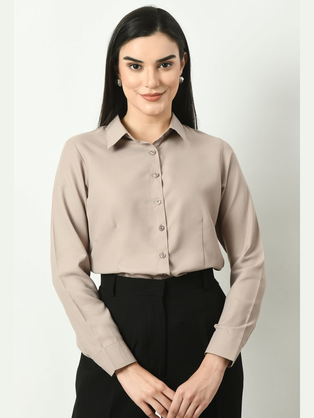 Exude Charisma Long Sleeves Formal Shirt Beige Shirts