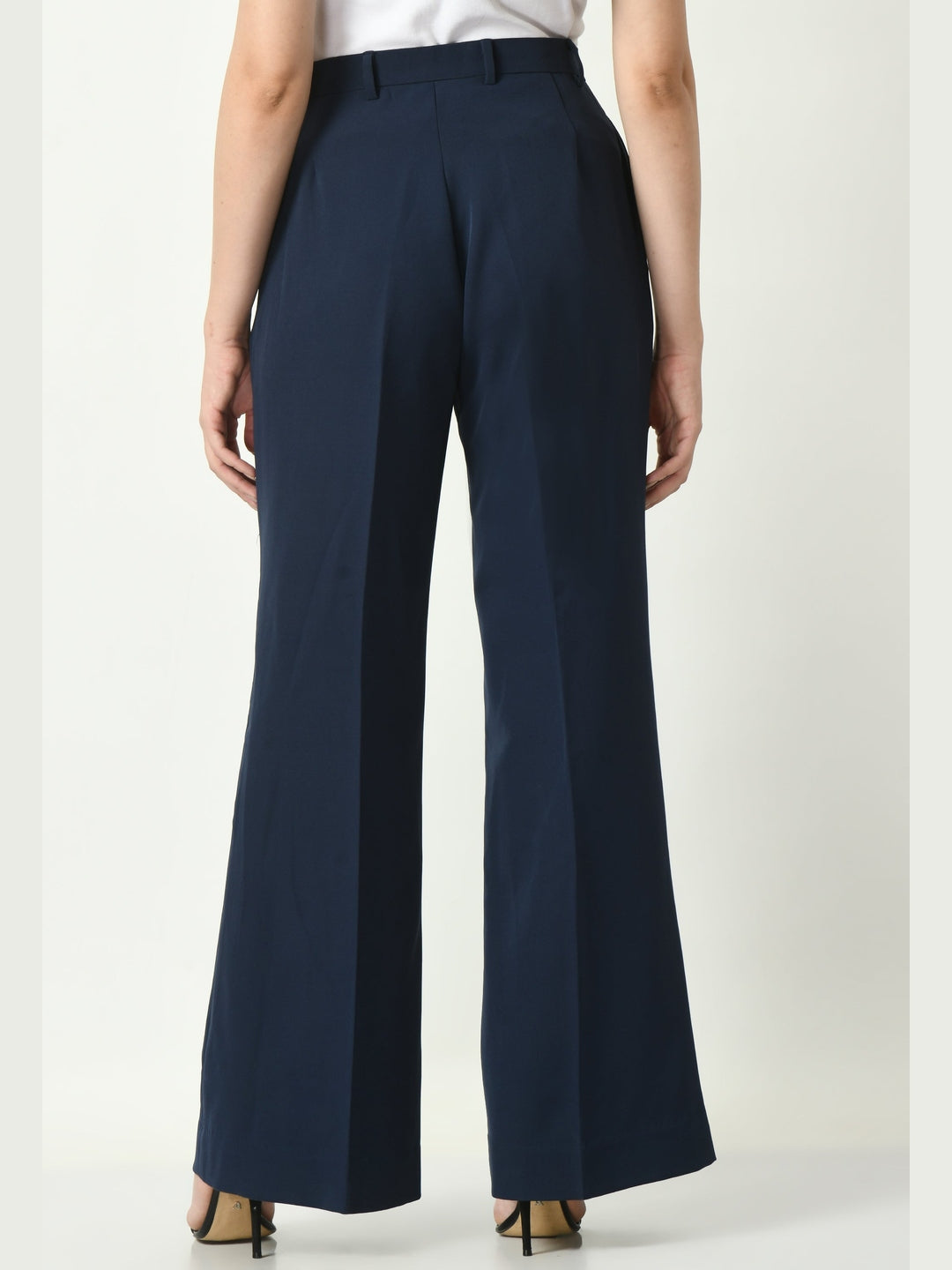 Exude Mastery Solid Long Blazer with Bootcut Trousers Navy Co-ord Sets