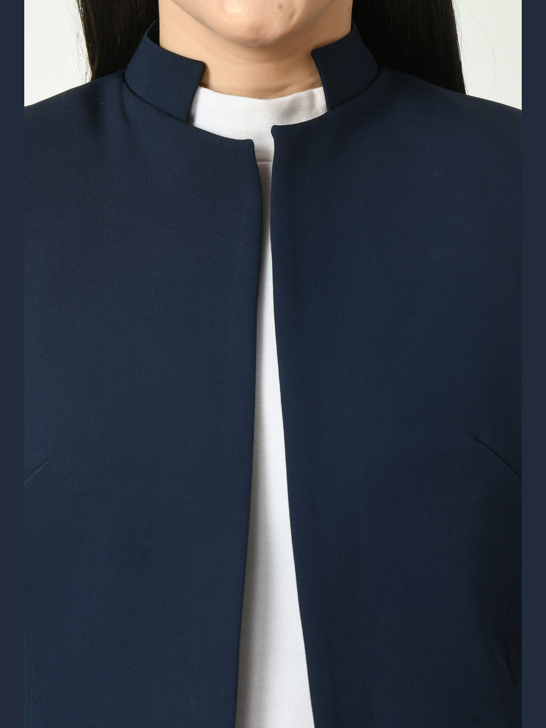 Exude Supremacy Solid Long Blazer Navy Blazers