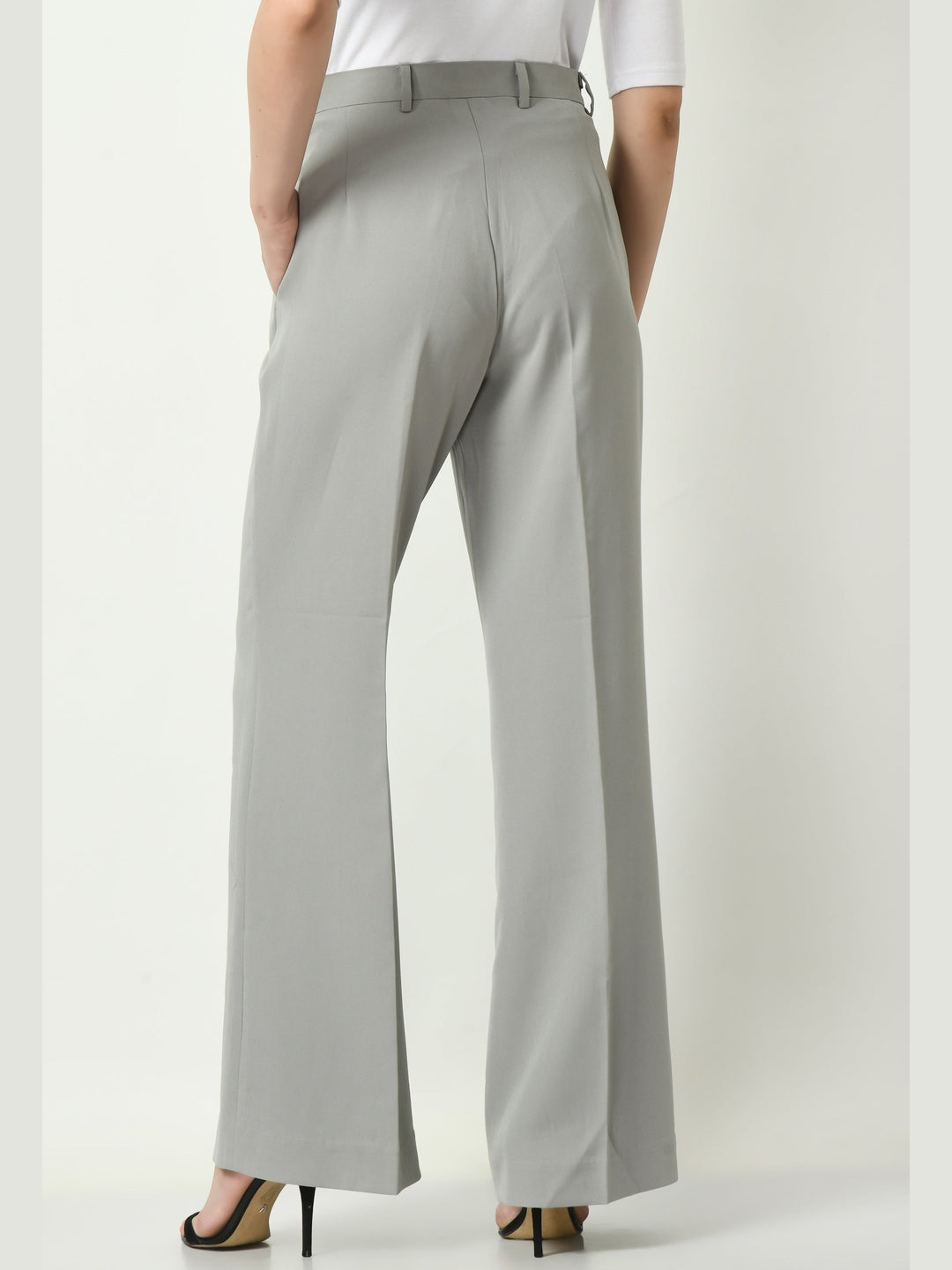 Exude Eminence Solid Bootcut Trousers Grey Trousers