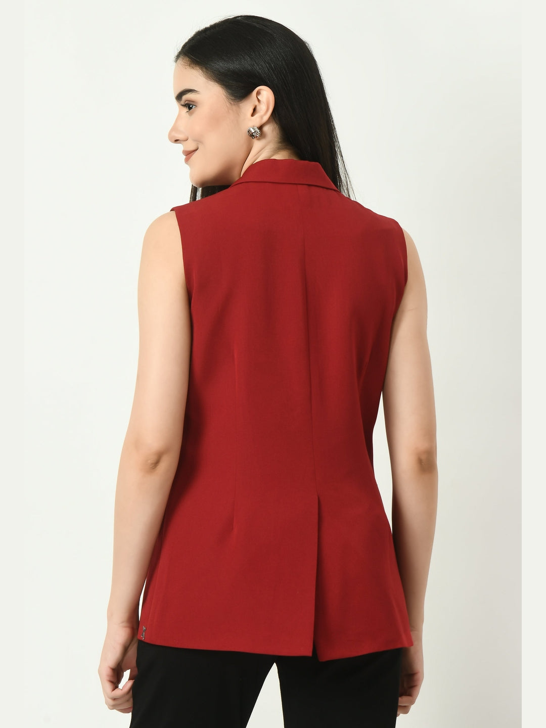 Exude Meridian Sleeveless Long Blazer Red Blazers
